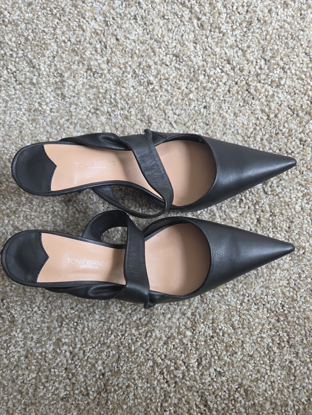 Tony Bianco Black Pointed Mary Jane Mule with Strap